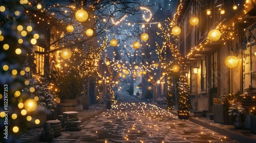 Enchanting Winter Street with Twinkling Lights