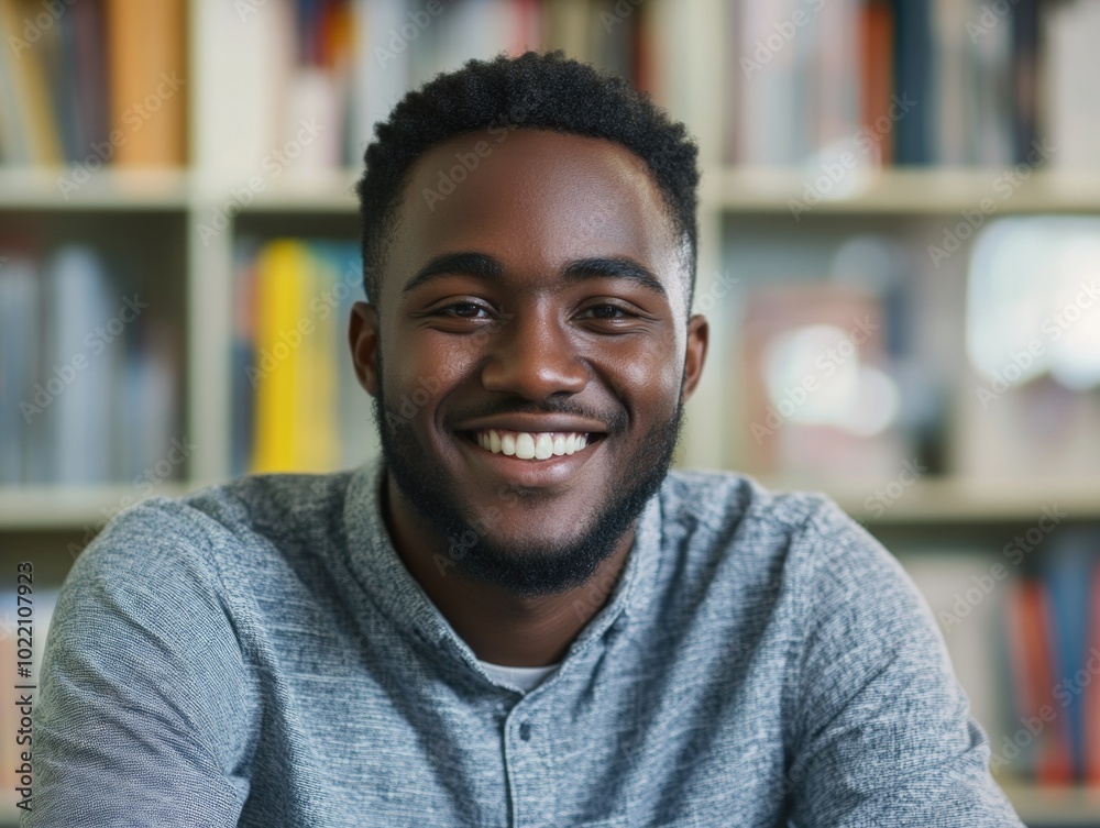 Fototapeta premium Smiling African American Man in Library