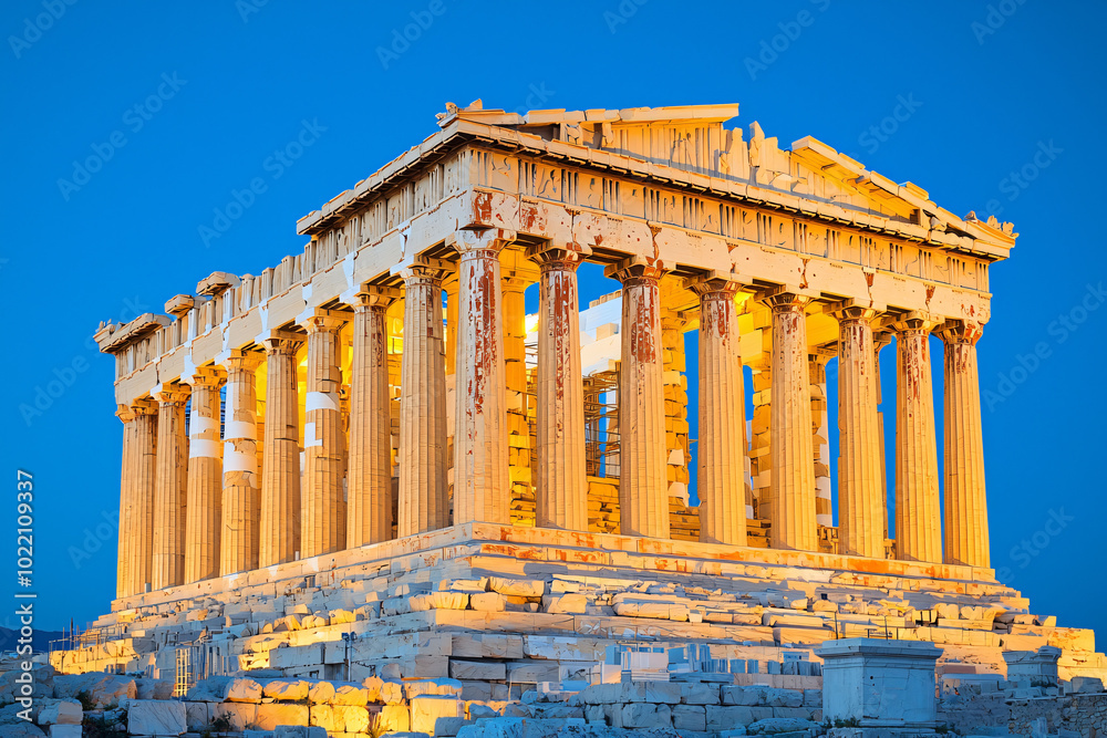 Obraz premium the grandeur Parthenon at dusk, with dramatic lighting and shadows