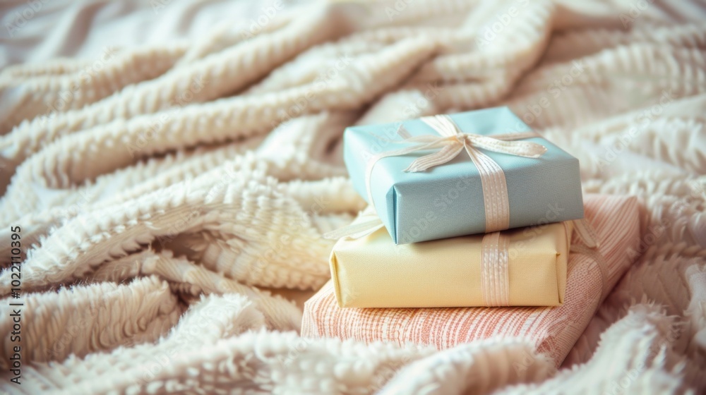 Soft and Cozy Gifts on a Bedspread Soft and Cozy Gifts on a Bedspread