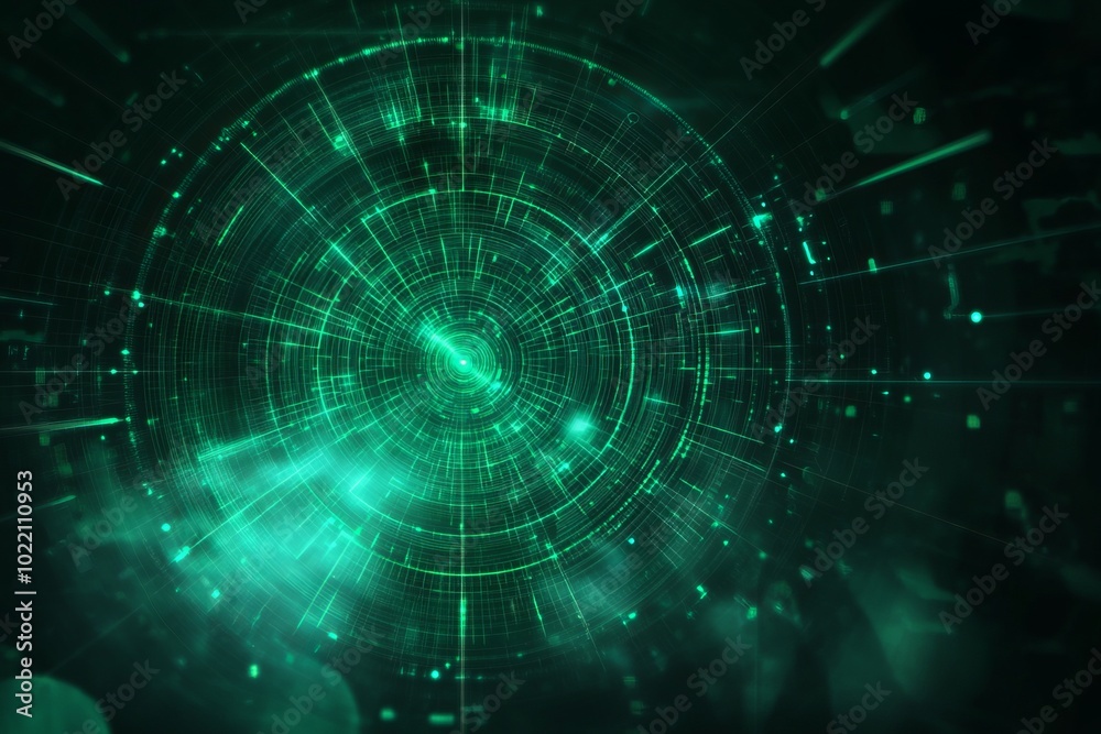 A soft, green radar signal screen with rotating circles and dots A soft, green radar signal screen with rotating circles and dots