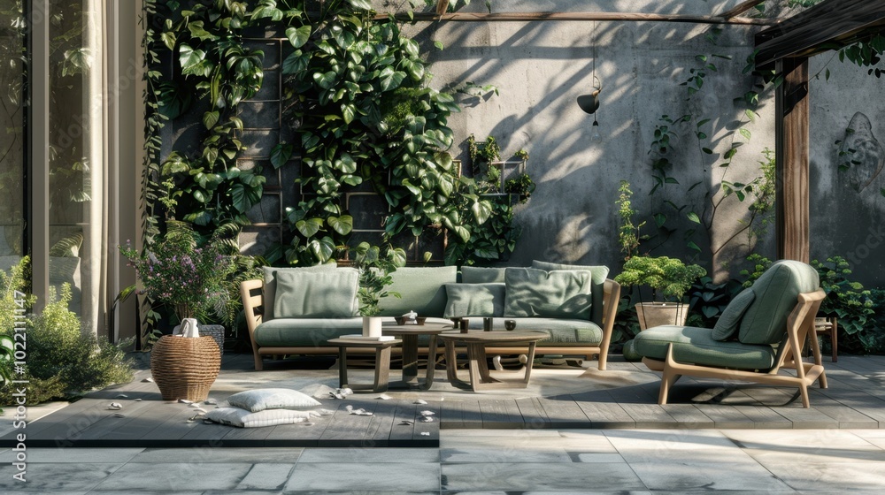 Serene Outdoor Living Space Surrounded by Greenery