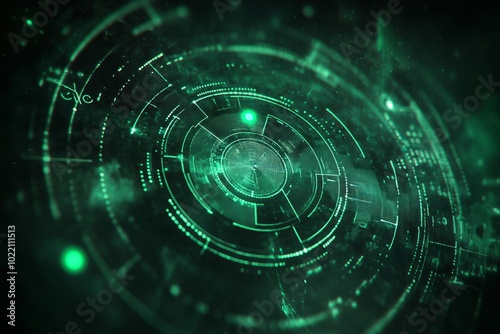 A soft, green radar signal screen with rotating circles and dots