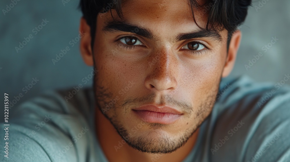 Fototapeta premium Confident Male Face: Close-up Portrait with Deep Focus on Eyes