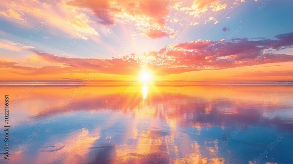 Obraz premium Breathtaking Sunset Over Tranquil Ocean Waters