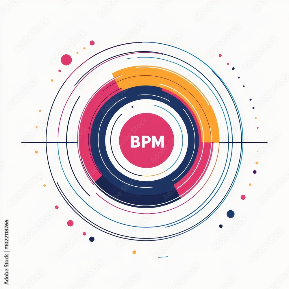 Abstract graphic representation of BPM with colorful circular patterns. Abstract graphic representation of BPM with colorful circular patterns.