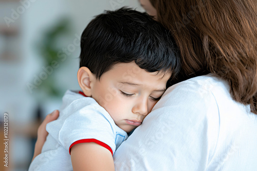 a child nestled in parent's arms during illness, emotional connection and tender care