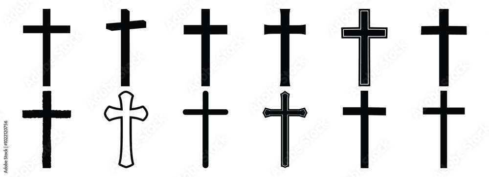 Cross silhouettes set, christian pack of vector silhouette design, isolated background Cross silhouettes set, christian pack of vector silhouette design, isolated background