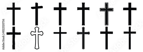 Cross silhouettes set, christian pack of vector silhouette design, isolated background
