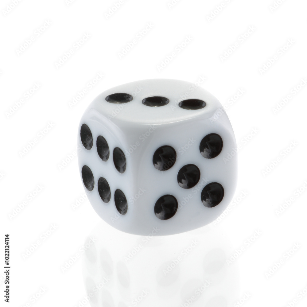 Single white dice isolated with front reflection Single white dice isolated with front reflection
