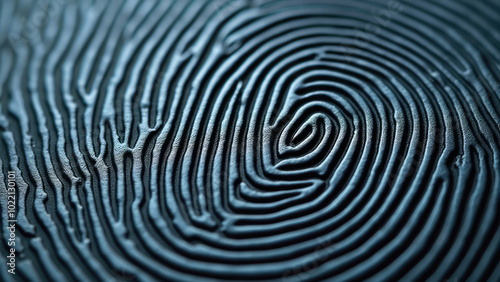 Close-up view of intricate fingerprint pattern showcasing unique ridge details on a textured surface in natural light. Generative AI