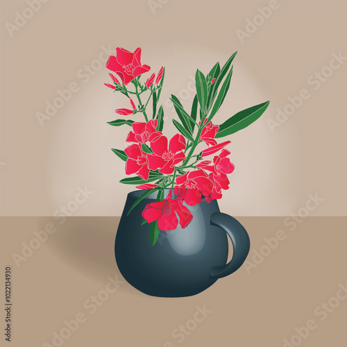 Cup with flowers. 3D rendering. Can be used to create postcards, covers, packaging, souvenirs
