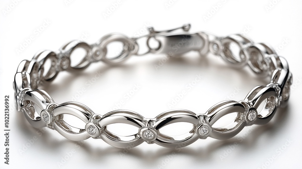Elegant Silver Bracelet with Intricate Details Isolated on a Clean White Background Highlighting Luxurious Craftsmanship