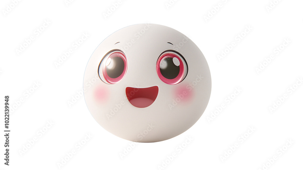 A cute, cartoon-style white sphere with a big smile, big eyes, and pink cheeks. Generative ai A cute, cartoon-style white sphere with a big smile, big eyes, and pink cheeks. Generative ai