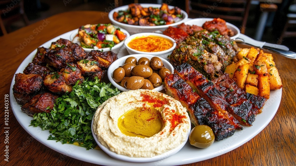 Delicious Mediterranean Platter with Assorted Dishes Delicious Mediterranean Platter with Assorted Dishes