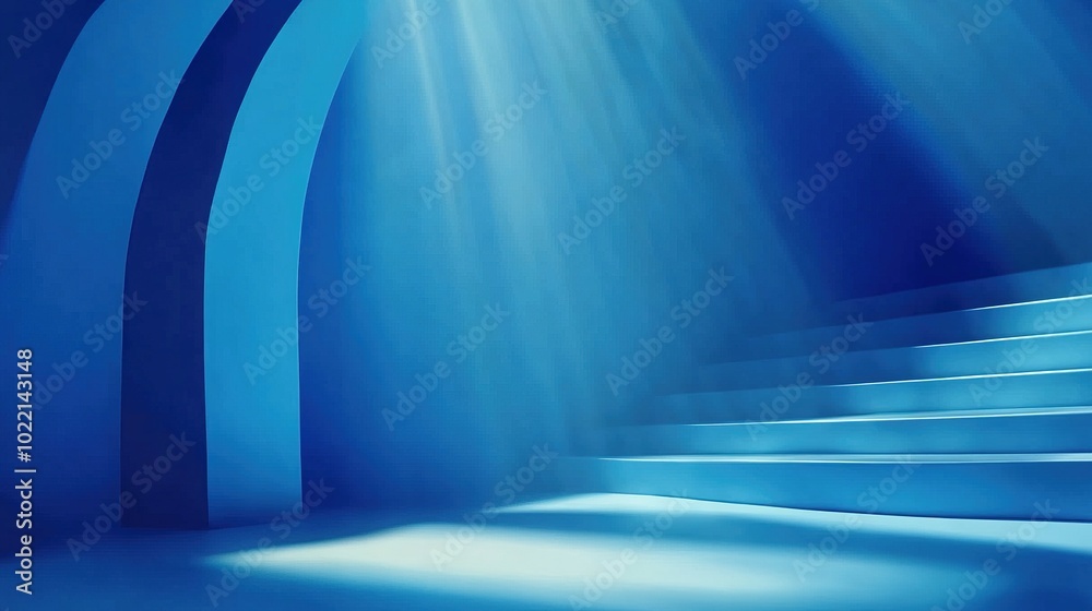 Blue Light and Stairs in Abstract Space