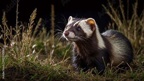 A detailed close-up photograph of a zorilla (African polecat) photo