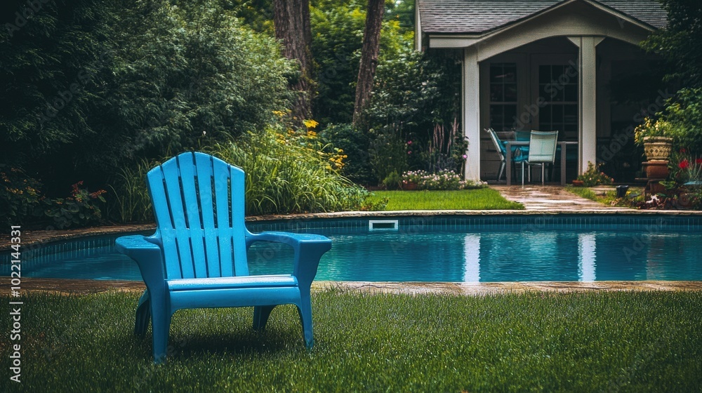 Blue chair beside a pool. Perfect for a relaxing day. Blue chair beside a pool. Perfect for a relaxing day.