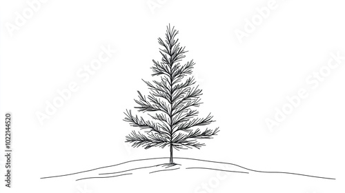 A simple line drawing of a pine tree on a hill, isolated on a plain background