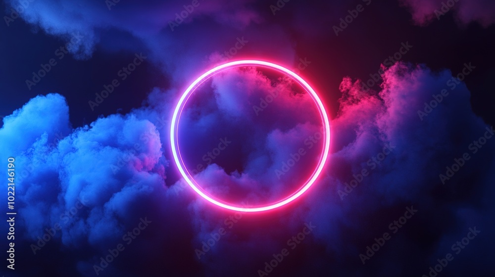 Neon Circle in Colorful Cloud Scene Neon Circle in Colorful Cloud Scene