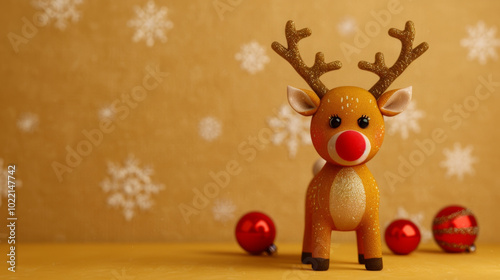 Festive Reindeer Toy with Red Nose on a Charming Christmas Background