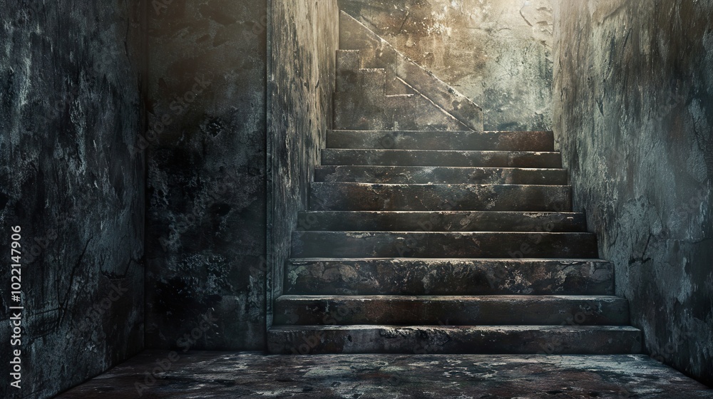 Dark and Mysterious Stone Steps in an Abandoned Building Dark and Mysterious Stone Steps in an Abandoned Building