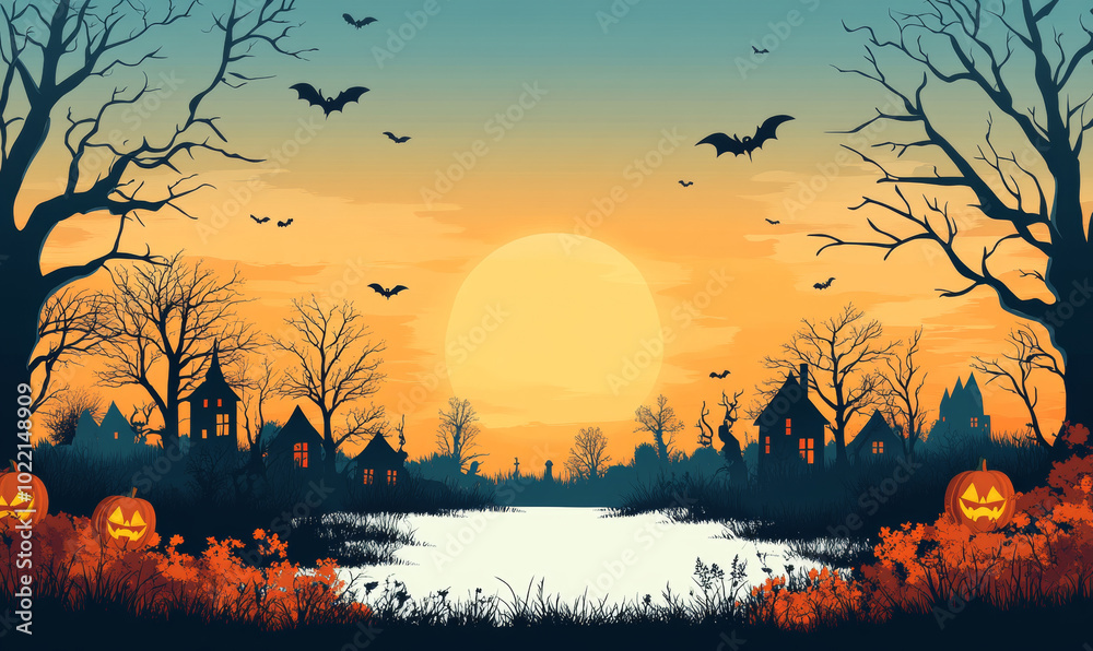 Obraz premium Halloween Illustration with the moon of Center for Customization