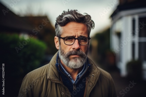 Portrait of senior man with grey beard and eyeglasses.