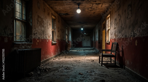 Abandoned Hallway with Peeling Paint