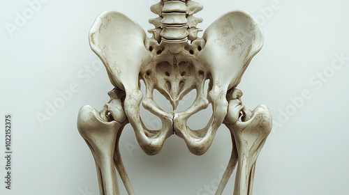 Detailed anatomical view of human pelvis bone, showcasing intricate structures. Ideal for educational and medical purposes.