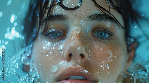 Close-up Portrait of a Woman with Water Drops on her Face