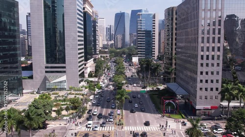 Aerial view of Avenida Brigadeiro Faria Lima, Itaim Bibi. Iconic commercial buildings in the background.