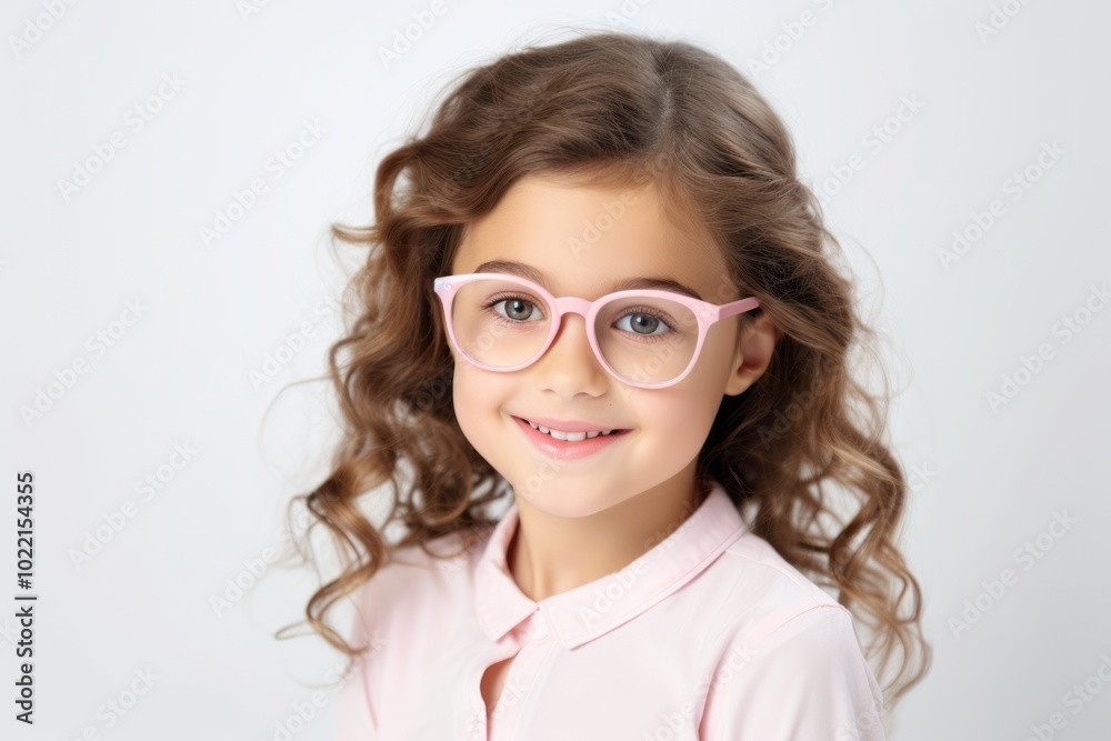 beauty, people and school concept - smiling little girl in eyeglasses over white background beauty, people and school concept - smiling little girl in eyeglasses over white background