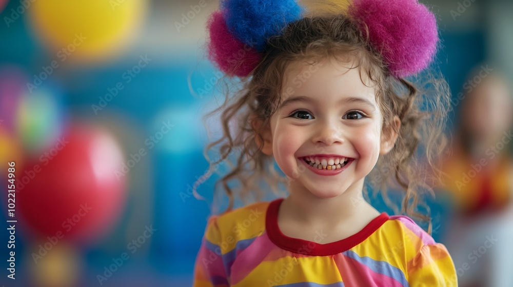 Kindergartener enjoying a circus day dressing up as clowns and acrobats and practicing fun circus skills