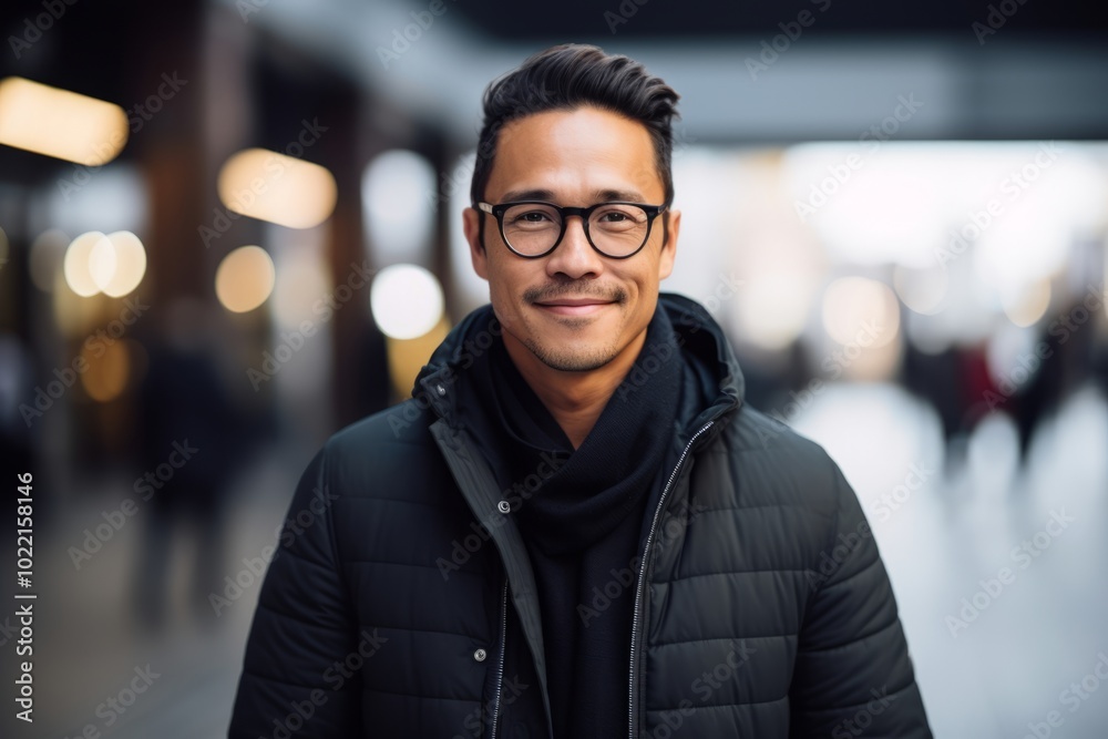 portrait of handsome asian man in eyeglasses at city portrait of handsome asian man in eyeglasses at city