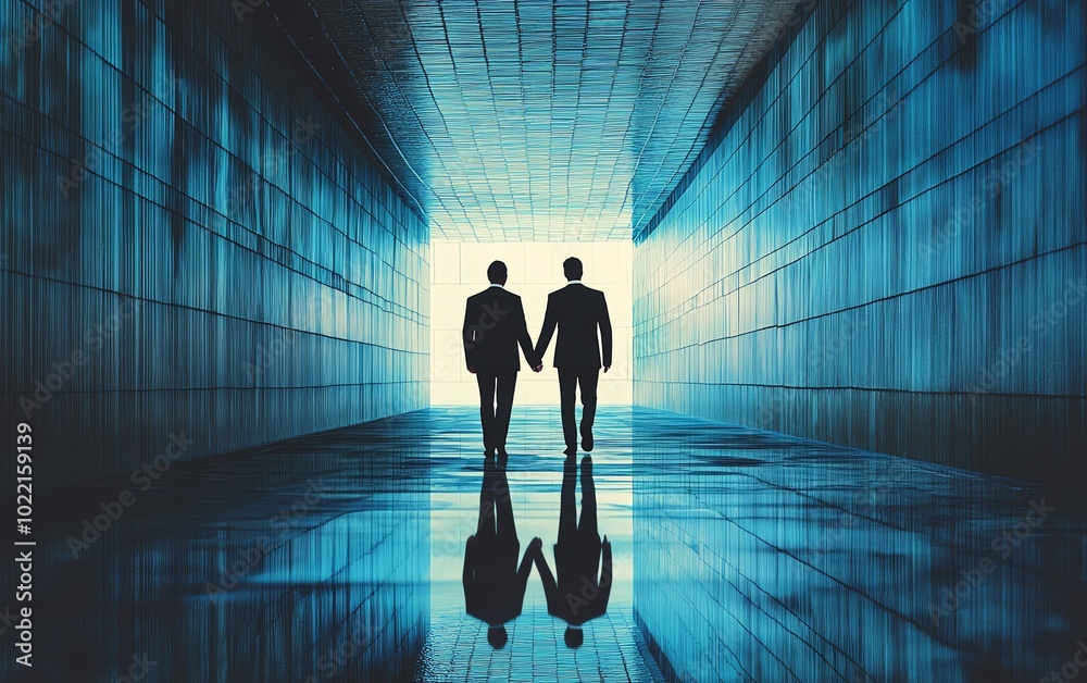 Motivational image of a businessman and colleague collaborating, symbolizing effective teamwork and partnership, contemporary style, positive energy