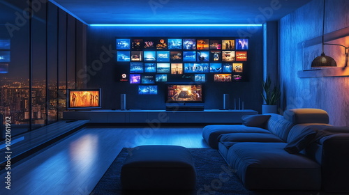 Immersive futuristic living spaces with multi-screen digital displays