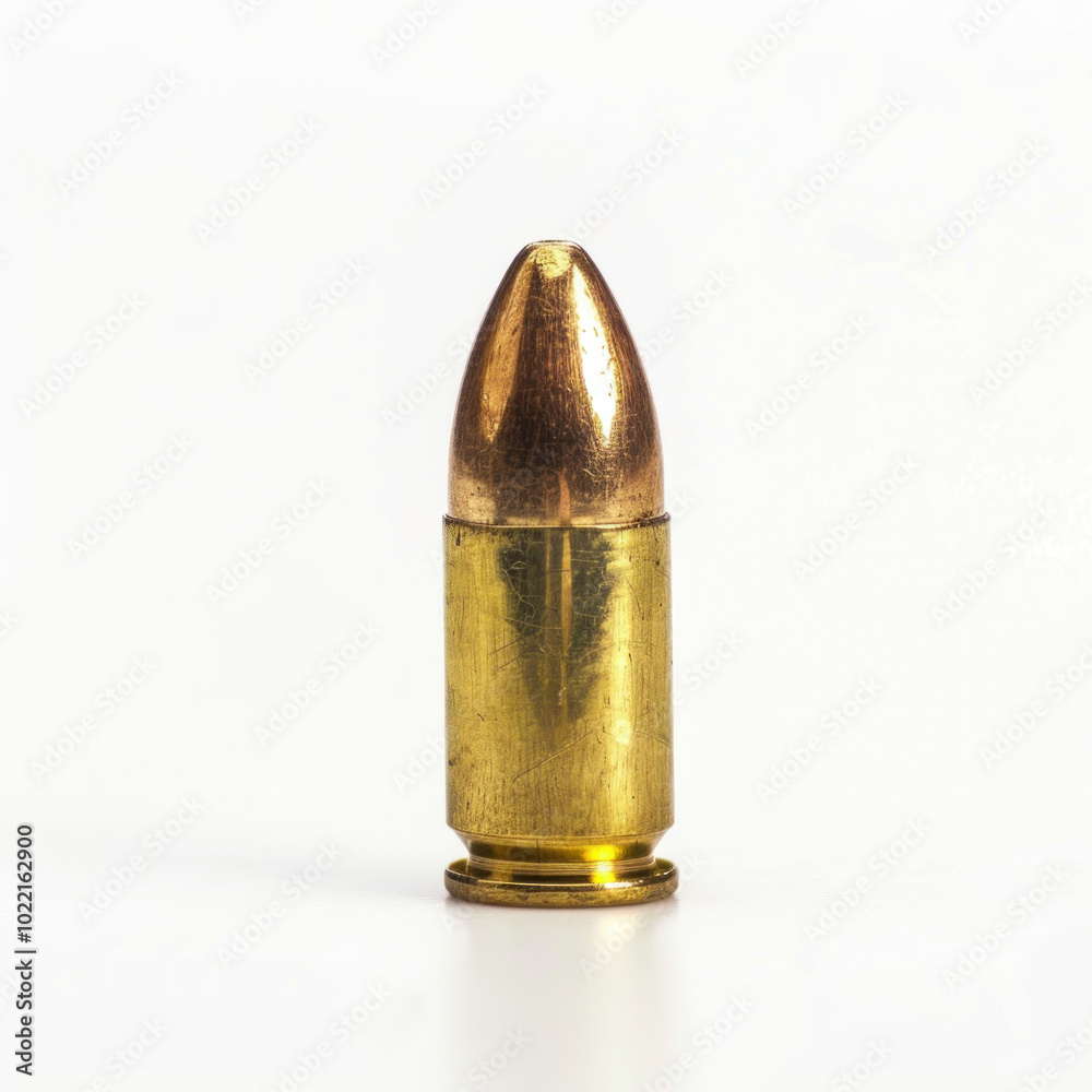 Bullet resting next to spent shell casing on wooden surface. Bullet resting next to spent shell casing on wooden surface.