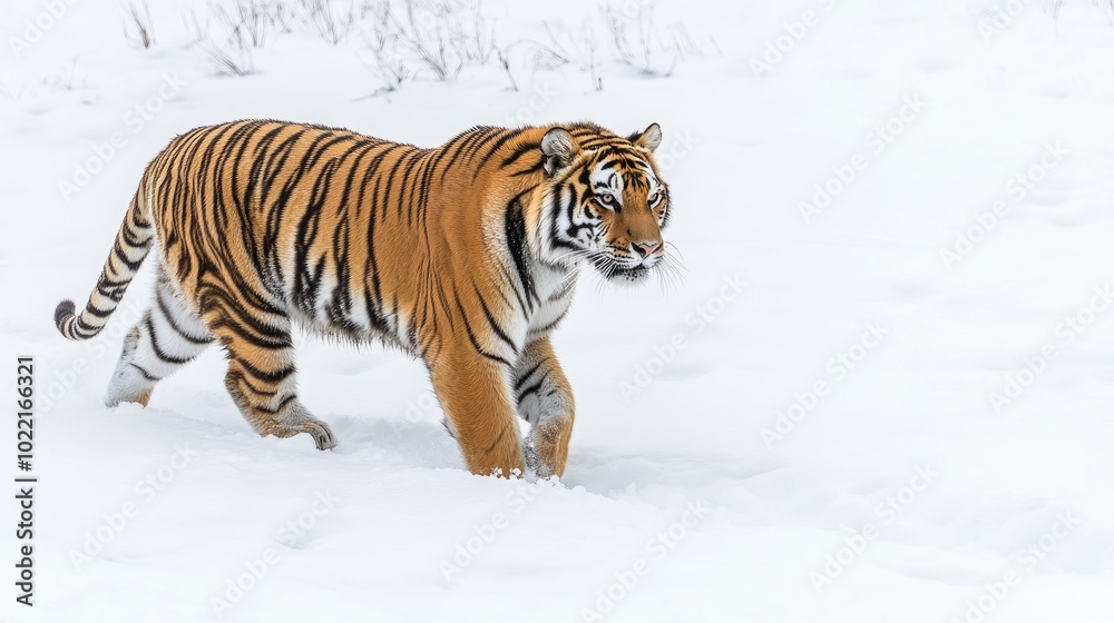 Fototapeta premium Majestic Tiger Walking in Fresh Snow
