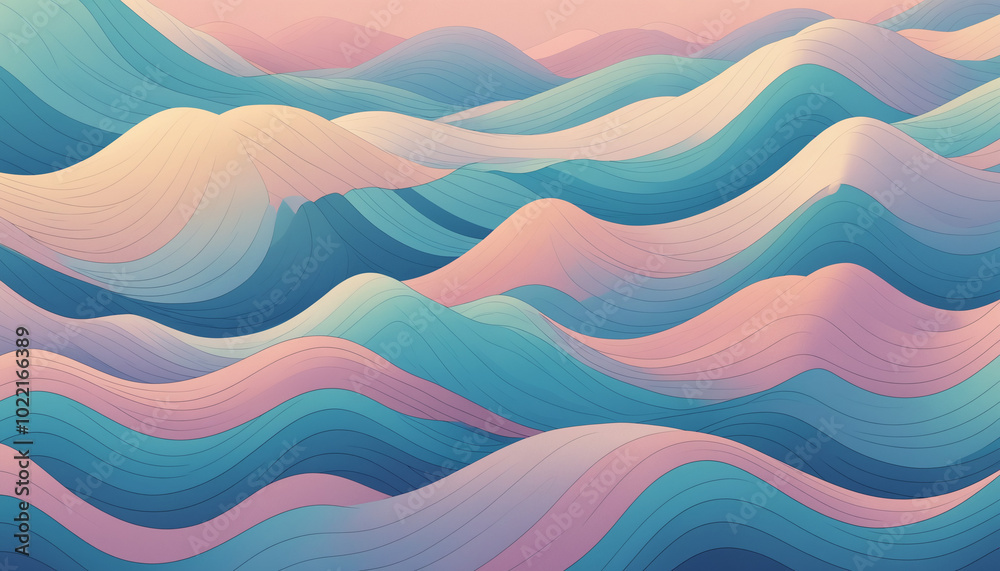 Pastel abstract illustration of Waves and Dunes for background and liminal space Pastel abstract illustration of Waves and Dunes for background and liminal space