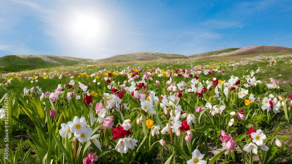 Spring Landscape with Blooming Flowers