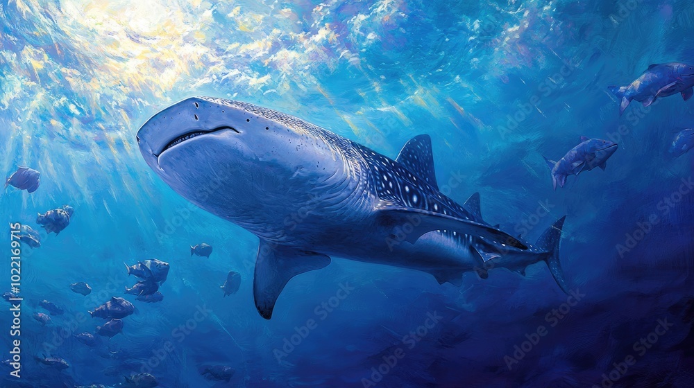 Fototapeta premium Majestic Shark Swimming in Vibrant Ocean Waters