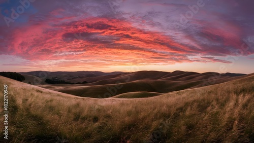 Panoramic View of Rolling Hills at Sunset