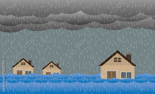 city ​​flood, rain and storm, vector design
