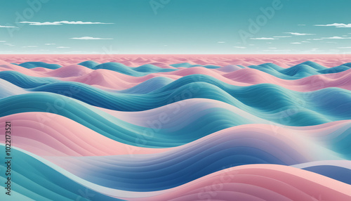 Waves and Dunes illustration, pastel colors, beautiful ai art of colorful landscapes in soft colors, liminal space style