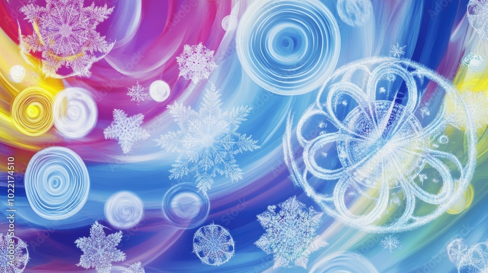 Vibrant whirl of colorful swirls and snowflakes celebrating the festive spirit of merry christmas and happy new year ai Vibrant whirl of colorful swirls and snowflakes celebrating the festive spirit of merry christmas and happy new year ai