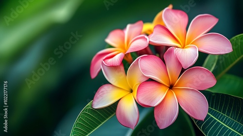 Vibrant Plumeria Plumeria rubra plant flowers adding fragrance to the tropical regions of Central America