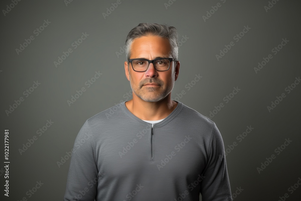 Handsome middle-aged man with glasses over grey background. Handsome middle-aged man with glasses over grey background.
