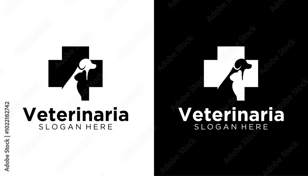 pet clinic animal cross health logo design template. cat and dog vector silhouette illustration pet clinic animal cross health logo design template. cat and dog vector silhouette illustration
