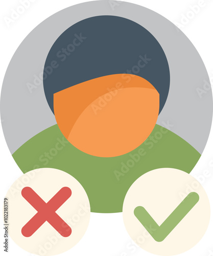 Conceptual illustration of a person choosing between a green check mark and a red cross mark